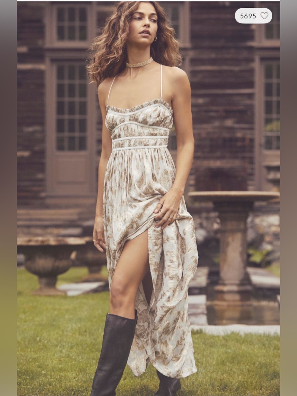 Women's Cream Printed Maxi Dress with Spaghetti Straps